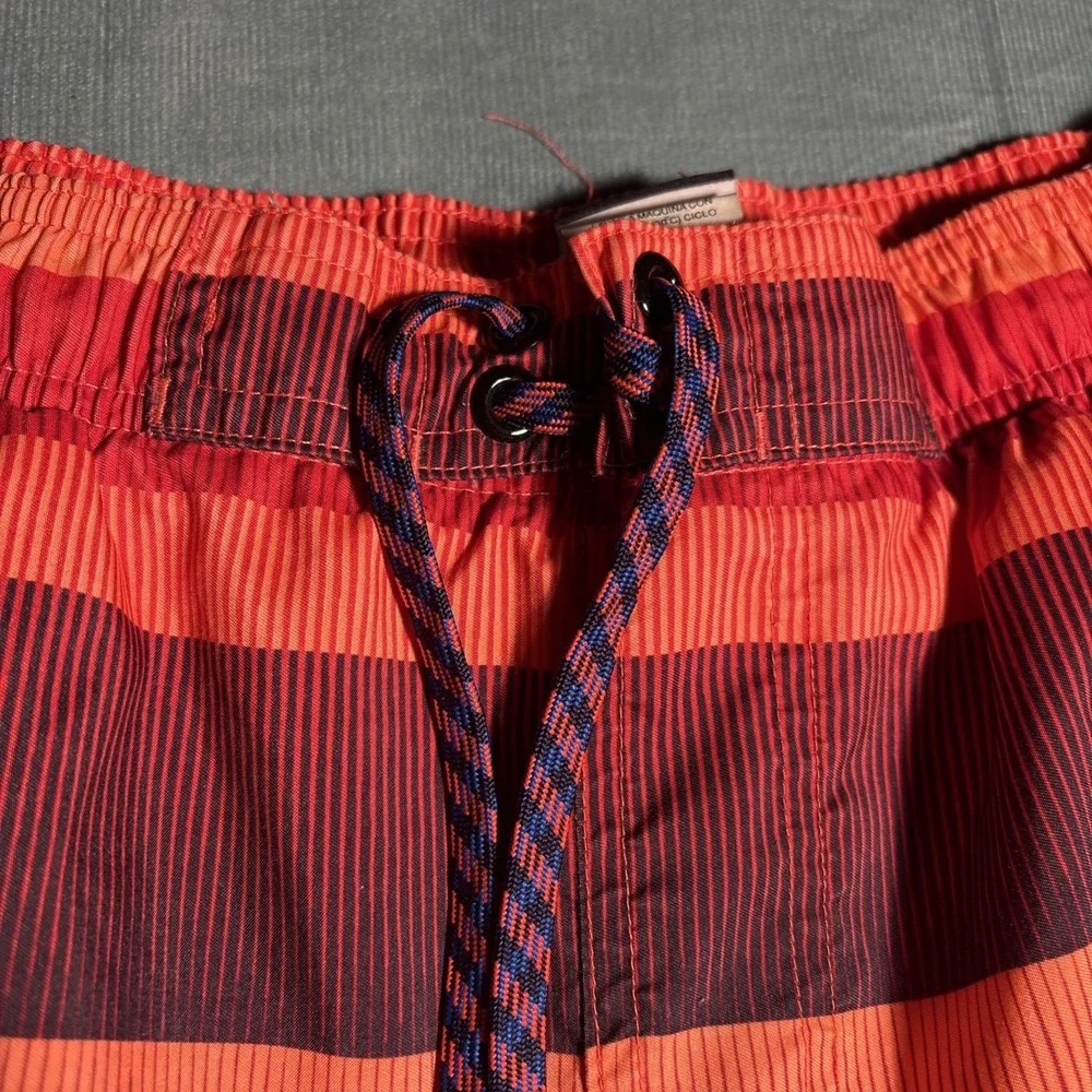 Nike Swim Trunk Shorts Mens L Orange Stripe Mesh Lining Board Beach Vacation